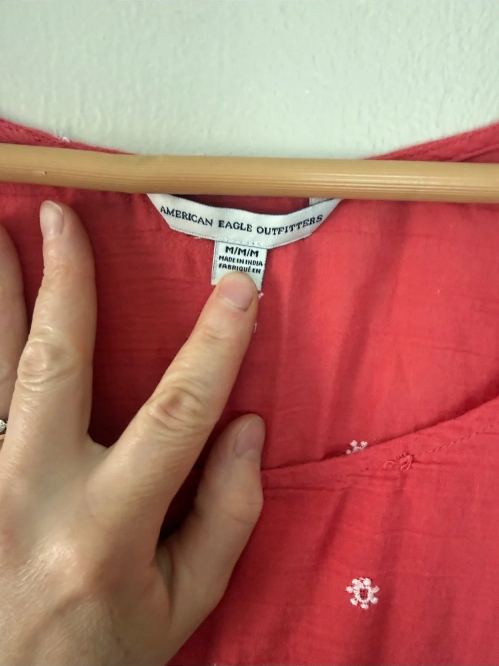 American Eagle Outfitters Red Embroidered Peasant Top medium - Picture 2 of 6